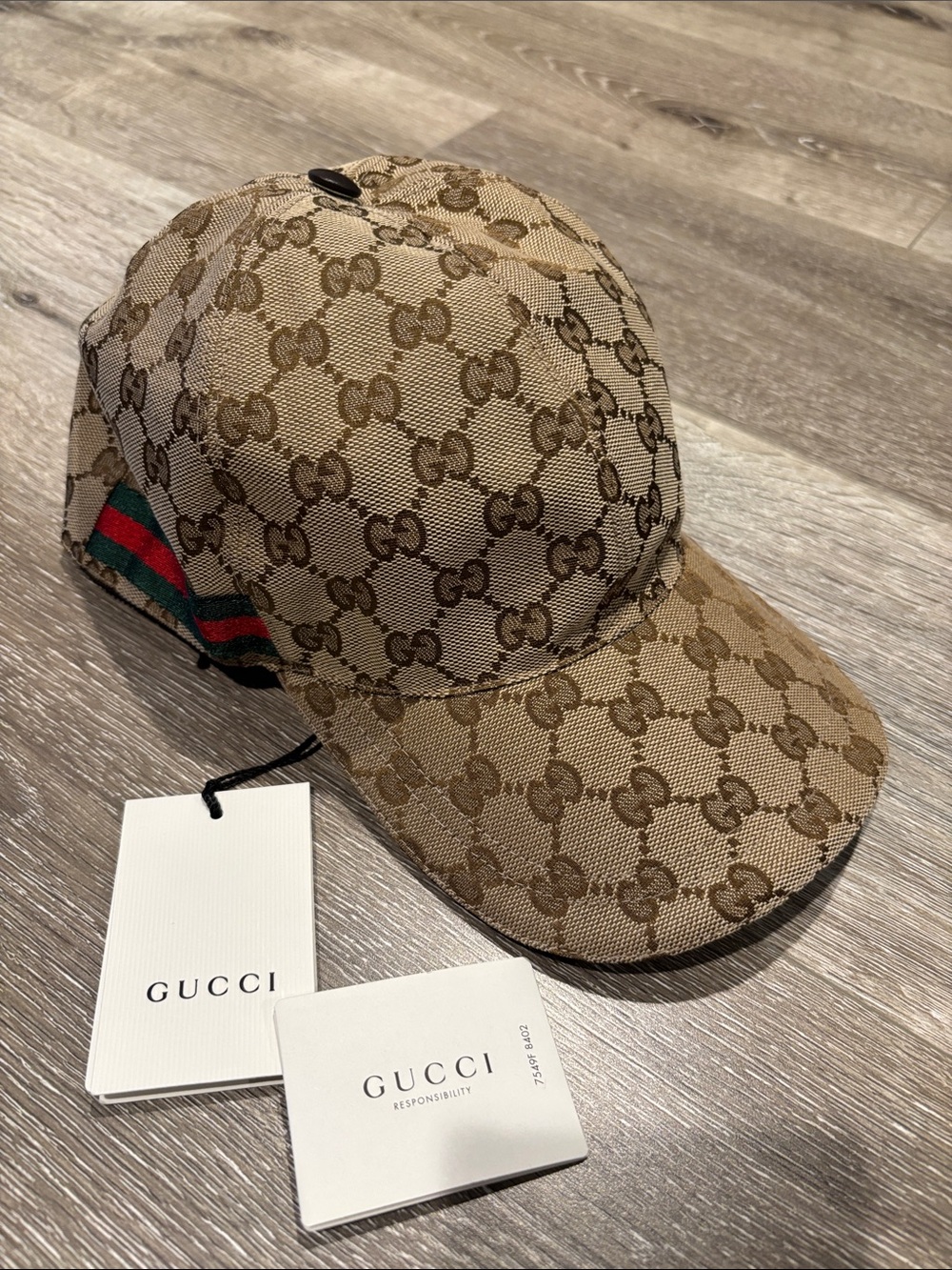 Gucci Brown Monogram Canvas Baseball Cap with Green-Red Web brand new  with tags